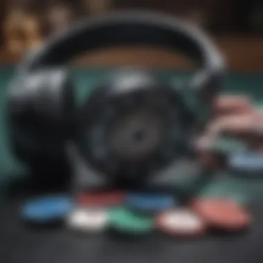 Illustration of poker chips and cards alongside headphones