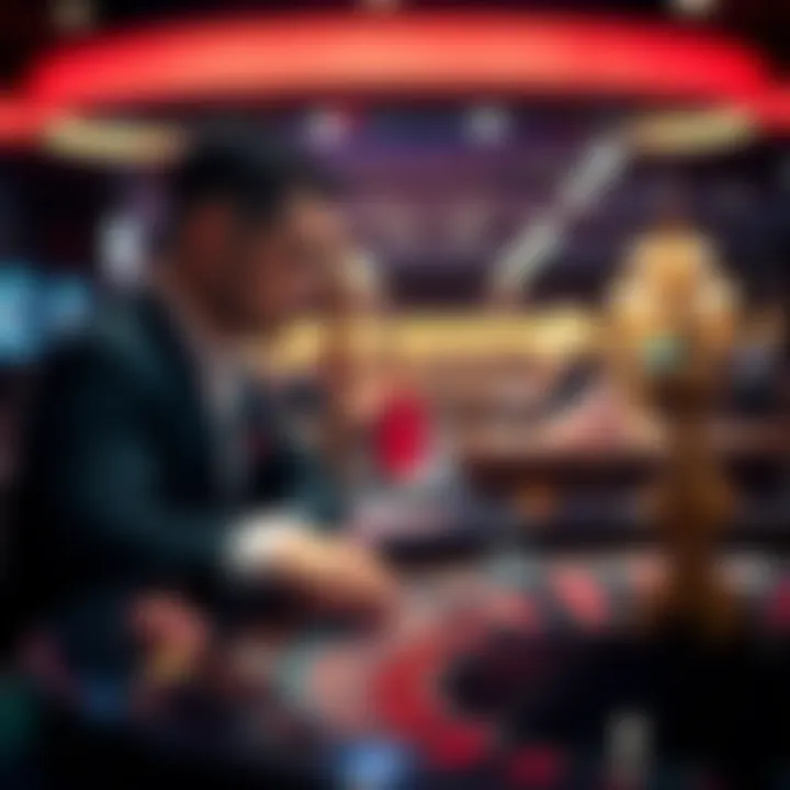 A contemplative player observing the roulette table, embodying the psychological aspect of gaming.