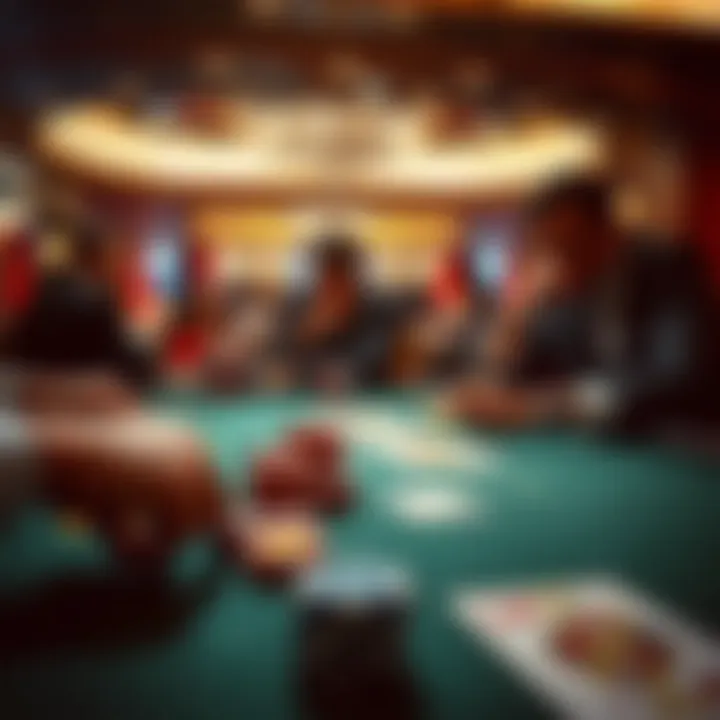 Close-up of high-stakes poker table with chips and cards