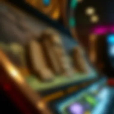 Artwork highlighting gameplay mechanics and features of the Easter Island slot machine