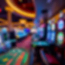 Vibrant casino floor with gaming tables and slot machines