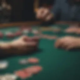 A strategic layout of a poker table with cards and chips