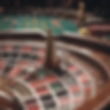 Close-up of a roulette wheel in a lively casino