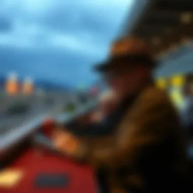 Bettor strategizing at the racetrack