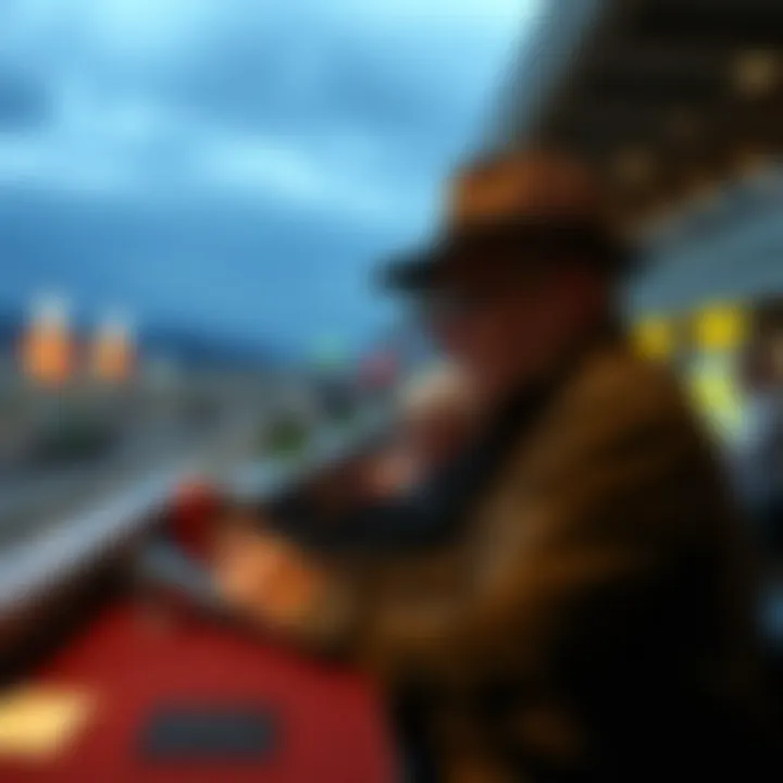 Bettor strategizing at the racetrack