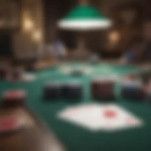 A vibrant table scene featuring Texas Hold'em cards and chips