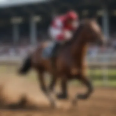 A majestic thoroughbred racing along the track during an event in Grand Island.