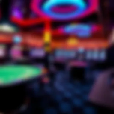 An overview of a virtual casino environment showcasing various game tables and slots