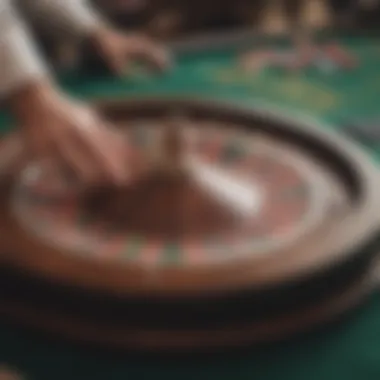 An engaging roulette wheel spinning, with chips placed strategically on the table