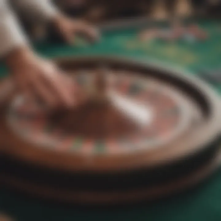 An engaging roulette wheel spinning, with chips placed strategically on the table