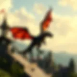 Soaring Dragon Over Kingdom A majestic dragon soaring over a mystical kingdom