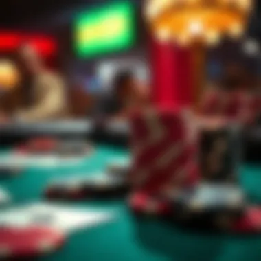 Close-up of poker chips and cards on a gaming table