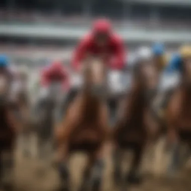 A close-up of a horse racing event showcasing the excitement of bettors