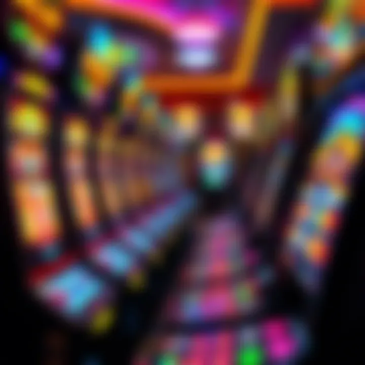 Close-up of vibrant slot machines within Vegas World