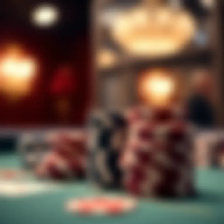 A close-up view of poker chips stacked neatly on a gaming table.