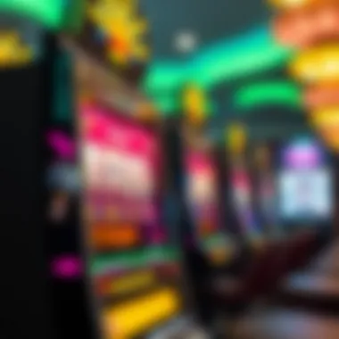 A dynamic slot machine displaying bright lights and spinning reels.