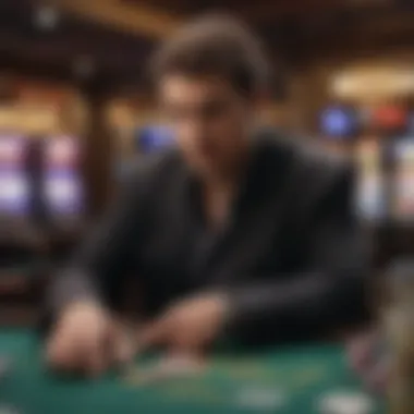Analyzing Gambling Strategies A thoughtful gambler analyzing slot machine strategies