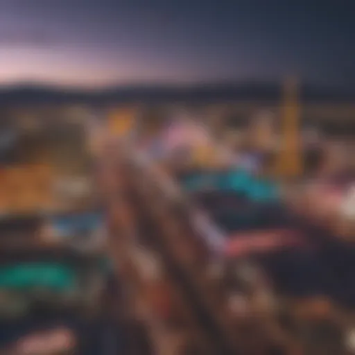 A vibrant Las Vegas skyline at dusk, with neon lights illuminating the city.