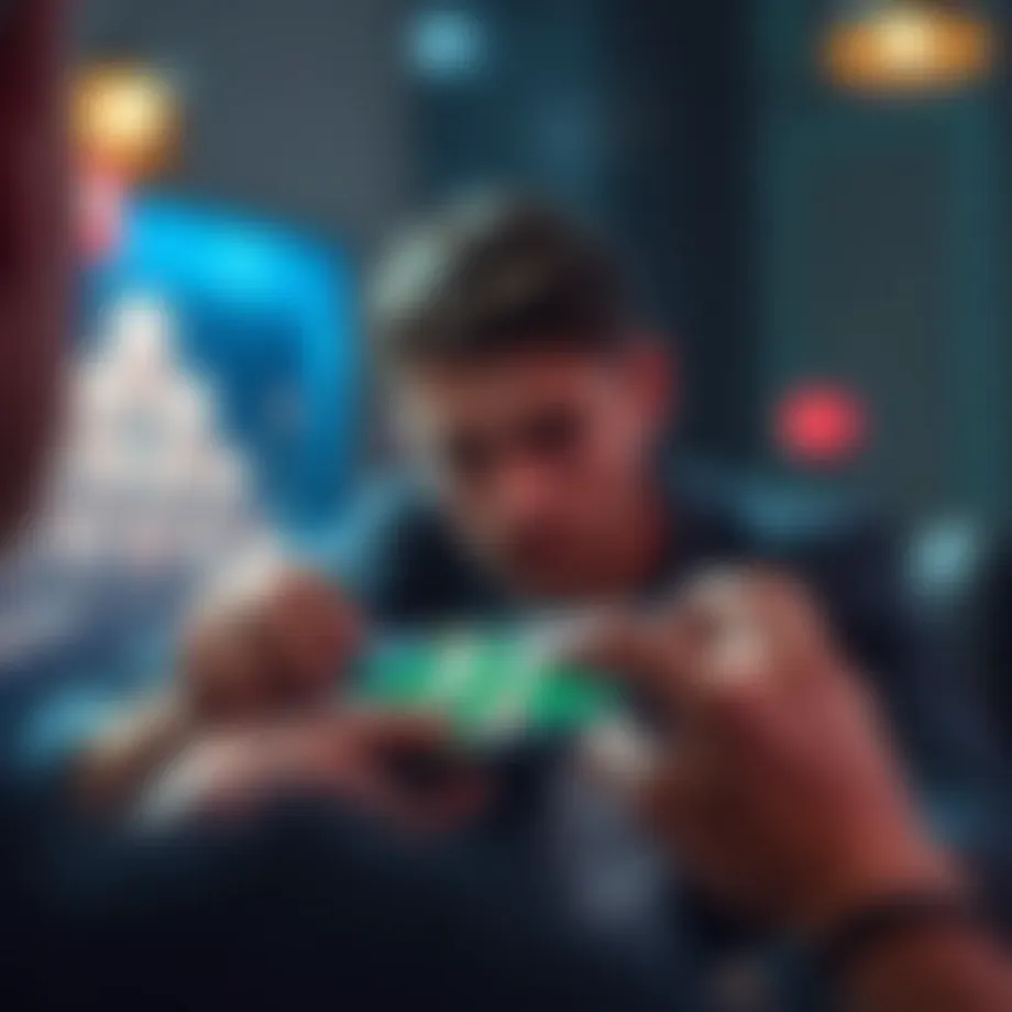 A user engaging with a card game app on a smartphone