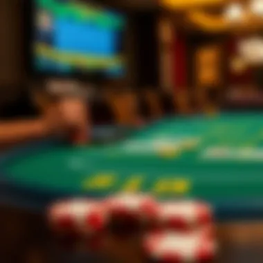 A digital representation of a blackjack table in an online casino setting