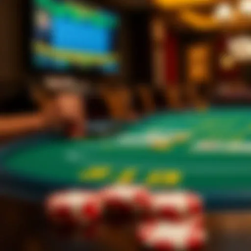 A digital representation of a blackjack table in an online casino setting