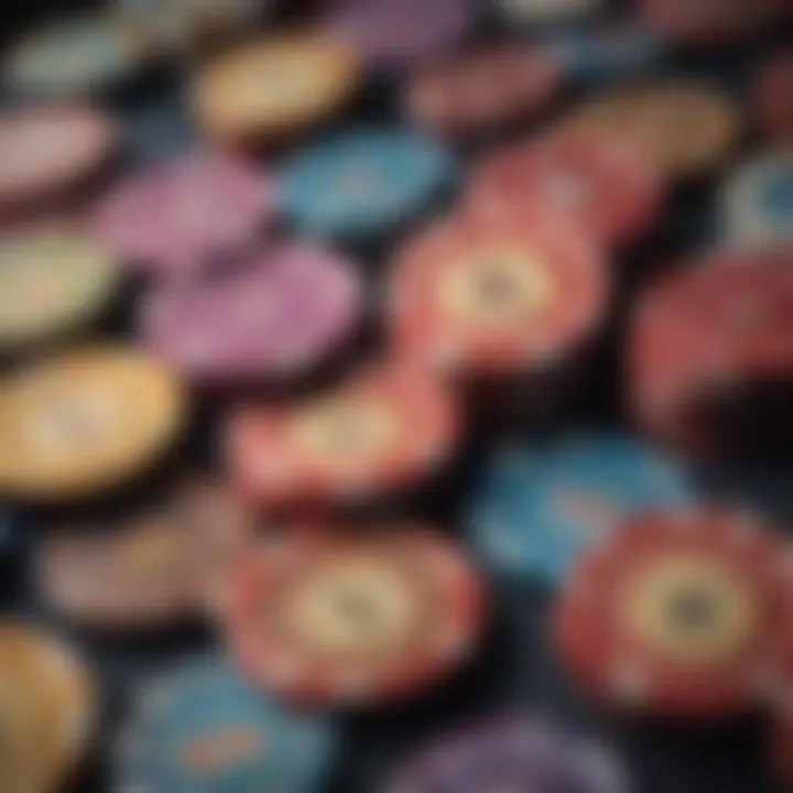 An array of various casino chips displayed artistically