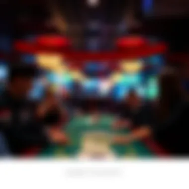 Casino Scene Featuring Card Games A scenic casino interior with players engaged in various card games.