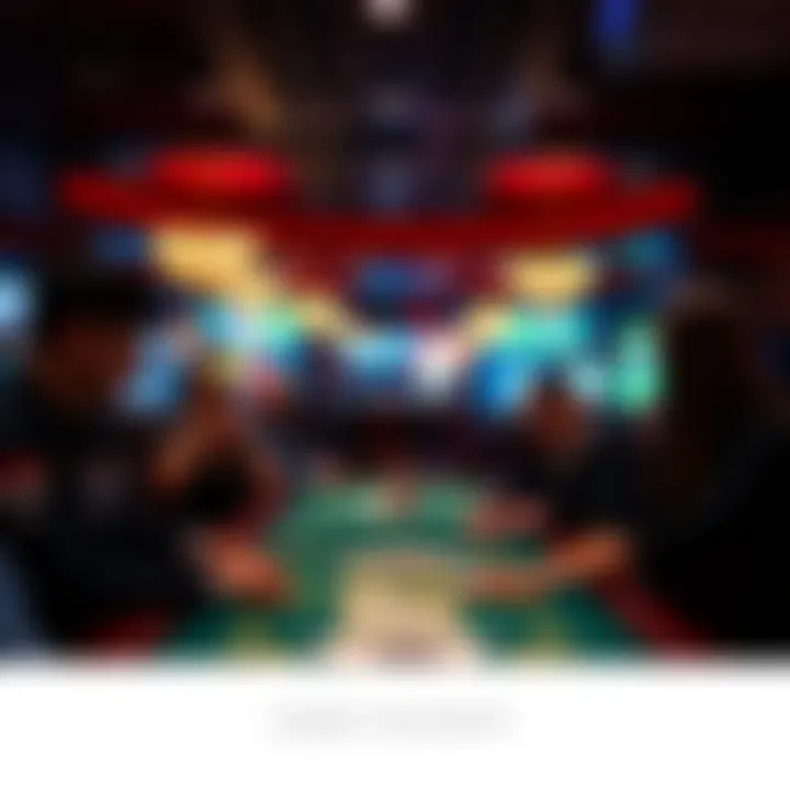 Casino Scene Featuring Card Games A scenic casino interior with players engaged in various card games.