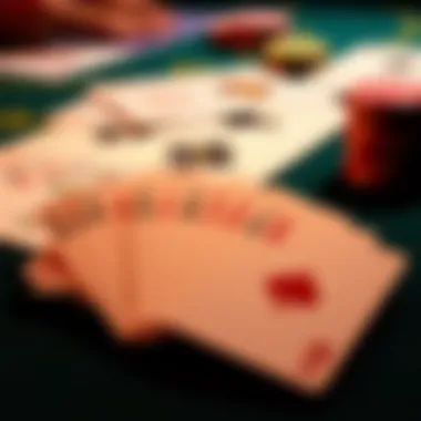 Deck of Cards in 21 A deck of cards arranged on a table, showing various suits and values.