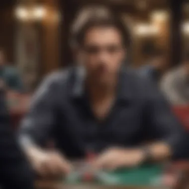 A strategic player contemplating their next move in a stud poker game